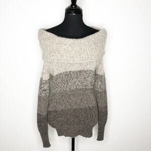 Autumn Cashmere tan brown ombre striped off shoulder cashmere sweater size Small